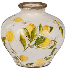 Blumenvase Vase in Vintage-Optik 13x13cm aus Keramik mit glasierter Oberfläche und Zitronen-Dekor verziert