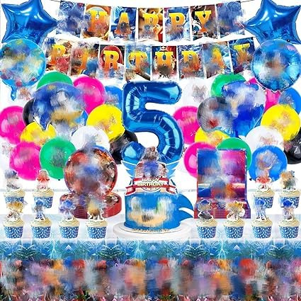 70 Stück Geburtstagsdeko 5 Jahre, Hedgehog Geburtstagsdeko Luftballon Party Birthday BannerTableware Supplies Foil Balloons Tischdecken Teller Servietten Tassen Kuchen Deko Kinder