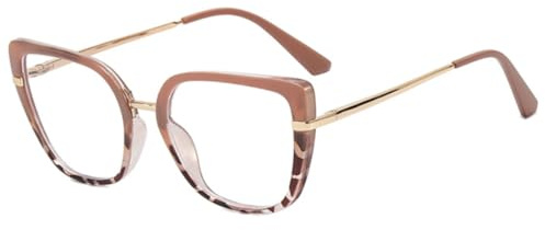 Retro Dubbelfärgade Damsolglasögonbågar Mode Klara Ljusa Glasögon Metall Kattögonbågar Herrbågar (Khaki Leopard)
