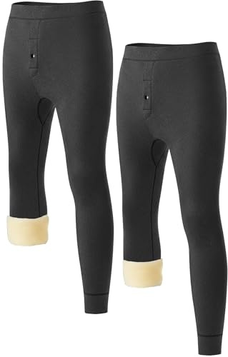 Patelai 2 Pack Mens Thermal Long Underwear Pants Winter Heavyweight Fleece Lined Underwear Bottom Cold Weather Base Layer(Iron Grey,Large)
