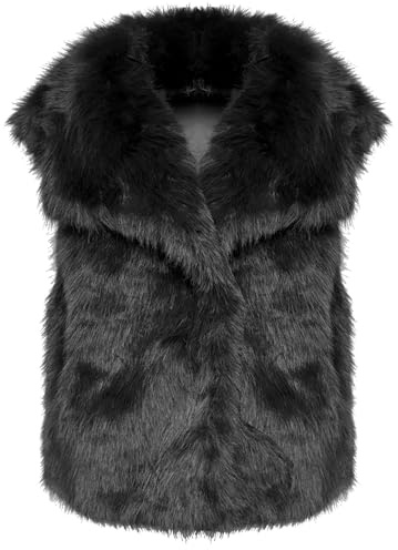Van Der Rich ® - Gilet Invernale in Pelliccia Sintetica con due Tasche Laterali - Donna (Nero)