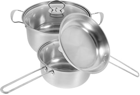 TOYZFRIENDY Ollas y Sartenes de Acero Inoxidable con Mango Cómodo Cacerola para Sopa Lechera Pequeña y Sartén Plana Fondo Grueso para Calentamiento Rápido y Limpieza Fácil Apto para Cocina