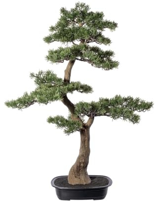 Konstpalmer cederbonsai, 105 cm höjd, 60 cm bred, konstgjord bonsai träd, grön, PE-plast, med svart plastskål 33 x 22 cm, för inomhus, boende- och kontorsdekoration
