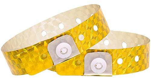 OUCHAN Holographic Plastic Party Wristbands Gold - 500 Pack Vinyl Wristbands for Events Club Music Meeting