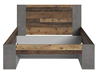 FORTE Clif Jugendzimmer Bett, Liegefläche 140 x 200 cm, Holzwerkstoff, Old Wood Vintage Dekor und Beton dunkelgrau, 145,1 x 90,5 x 204,9 cm