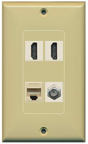 RiteAV - 2 x HDMI e 1 x Ethernet Cat5e e 1 x Cavo coassiale TV Tipo F Piastra a muro - Avorio