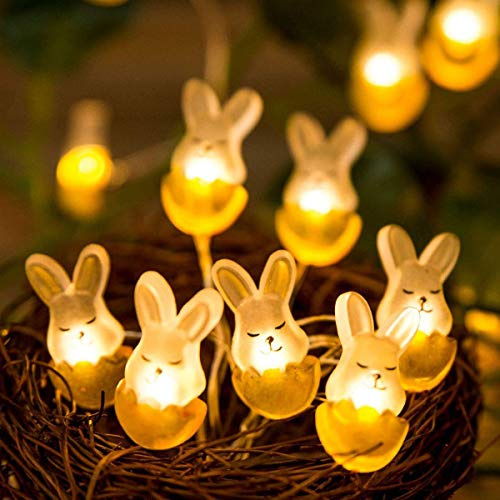 KINGCOO Ostern Nachtlicht Dekorative Lichter, 30LED Warmweiß Kaninchen Hase Kupferdraht Lichterkette Batteriebetrieben für Ostern Show Schlafzimmer Wand Balkon Garten DIY Pary Home Decor (1Stück)