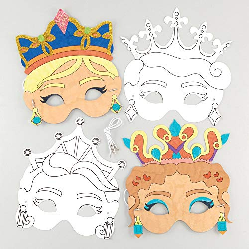 Baker Ross Masken „Prinzessin“ zum Ausmalen (8 Stück) – Masken mit verschiedenen Prinzessinnen für Kinder zum Gestalten und Verkleiden,Weiß