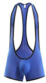 Swbreety Herren Einteiler Mesh Bodysuit Jockstrap Wrestling Singlet Unterwäsche - Blau - Large