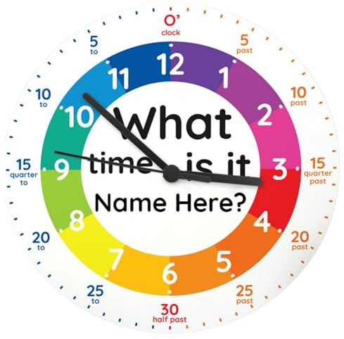 CalEli Gifts Personalised Teaching Clock. Children's Wooden Wall Clock. Education Gift.Great Gift To Teach Kids To Tell The Time.