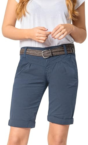 FRESH MADE Damen Bermuda-Shorts im Chino Style mit Gürtel Baumwoll Stretch Twill Middle-Blue XXL