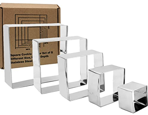 Antallcky Lot de 5 emporte-pièces carrés en acier inoxydable de 5,1 cm, 6,3 cm, 7,6 cm, 8,9 cm, 10,2 cm de profondeur
