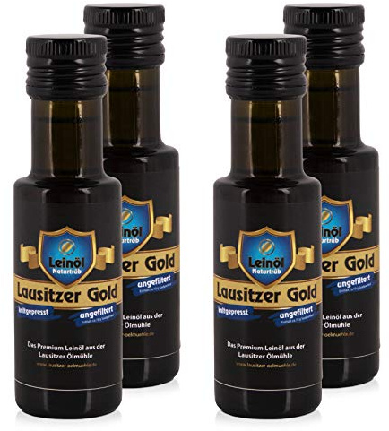 4 x Lausitzer Leinöl - Lausitzer Gold (kaltgepresstes ungefiltertes Premium Leinöl), 4x 105ml