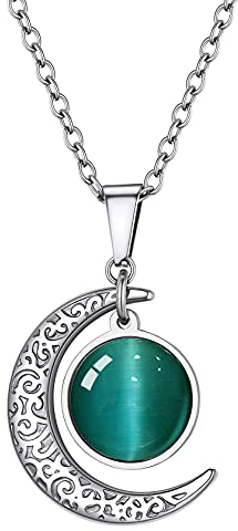 ChainsHouse Collana a Mezzaluna Nodo Celtico con 12 Pietre Portafortuna Personalizzabile Collana Ciondolo a Mezzaluna Incisione Personalizzata per Compleanno San Valentino Natale