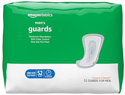 Amazon Basics Men's Incontinence Guards, Maximum Absorbency, 52 Count, (1 Pack of 52)