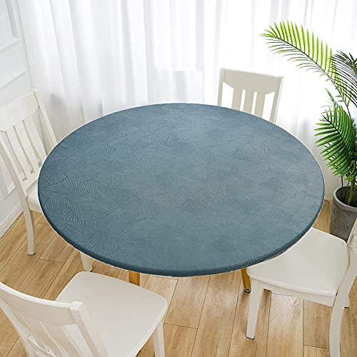 Cozomiz Jacquard Elastische Tischdecke Gartentischdecke Rundtischdecke wasserdichte rutschfeste Abwischbar Schmutzabweisend Tischdecke 140cm Runde Enge Passform Grün