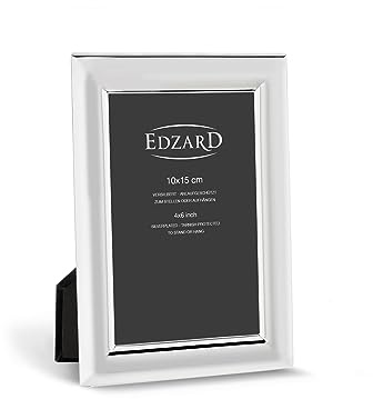EDZARD Bilderrahmen Telde (Foto 10x15 cm) versilbert anlaufgeschützt | Silberrahmen für Fotos 10x15 cm, Samtrücken, 2 Aufhänger, zum Stellen und Hängen, Fotorahmen, Portraitrahmen