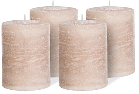 Brandsseller 4er Set Stumpenkerzen 7x10 cm – durchgefärbt & aus Paraffin – rustikale Kerzen mit langer Brenndauer – Dekokerzen für Tischdeko, Weihnachten & Feste – Taupe