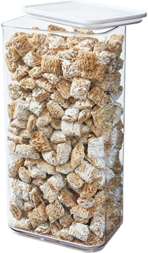 iDesign Ecozen - Organizador de Cocina para despensa, Recipiente hermético para Hornear Ingredientes y Otros Alimentos Secos, Hecho de plástico reciclable, Transparente/Blanco, 15,8 x 12 x 30,5 cm