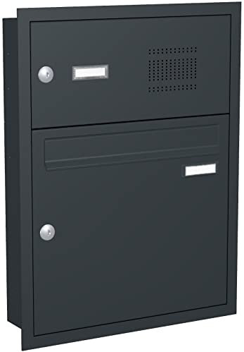 Briefkastenanlage Unterputz mit eckiger Verkleidung und Klingeln Modell U3 Farbe RAL 7016 anthrazitgrau, Größe mit 1 Briefkasten