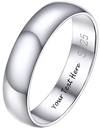 PROSILVER Schlichter Verlobungsring Ehering für Damen Herren 925 Sterling Silber 5mm Trauring Hochzeitsring Memoirering personalisierte Band Ringe Minimalist Schmuck Accessoire