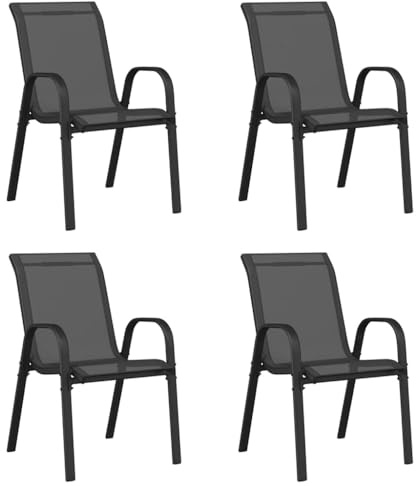 vidaXL 4X Gartenstuhl Stapelbar Gartensessel Campingstuhl Stuhl Terrassenstuhl Balkonstuhl Stühle Gartenmöbel Sitzgarnitur Schwarz Textilene