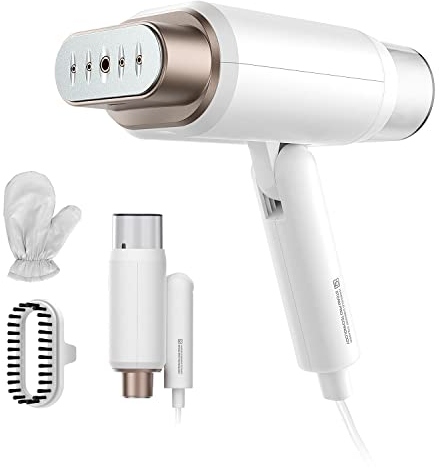 Dampfglätter 1200W kompakt und faltbar Dampfbügel mit Dampfbürste und 180mL Wassertank, 20s Schnelle Erwärmung Dampfglätter KleidungTragbarer Clothes Steamer für Reise und Zuhause(Weiß+Roségold)