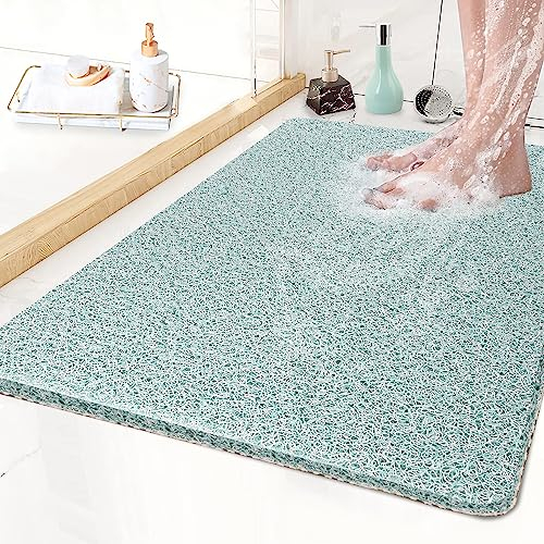Avvrel Tapis de Douche antidérapant, 40 x 60CM Doux avec Drain Tapis de Bain en Luffa Lavable, Séchage Rapide Tapis de Bain Carré pour Salle de Bain et Zones humides, Douche Intérieure (Vert)