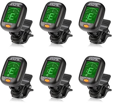 MEELAND Guitar Tuner 6 Set, Mini Clip-on Tuner for Guitar/Bass/Ukulele and Violin/Anti-Interference Color LCD Display/Battery Included/Auto Power Off (6 PACK)