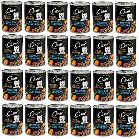 Cesar Natural Goodness Nassfutter für ausgewachsene Hunde reich an Huhn, garniert mit Süßkartoffeln, Erbsen und Preiselbeeren, Dose 24 x 400g