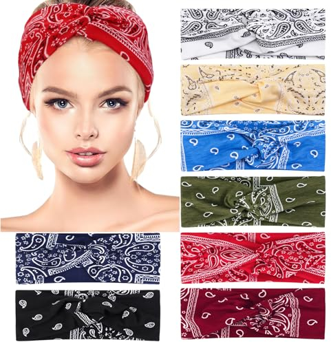 Apricitie Haarbänder Damen Breite Elastische Boho Stirnband Criss Cross Paisley Print Haarband Yoga Sport Stirnbänder (8, Sortierte Farbe)