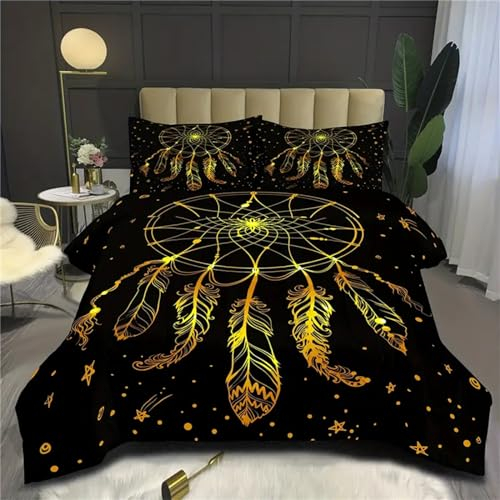 Bettwäsche 135x200 Goldener TraumfäNger Muster Weich Bequem Atmungsaktiv Hypoallergen 3D Sommerbettwäsche Bettwäsche Set + 1 Kissenbezug 80x80 cm,Geeignet für Jungen Mädchen Kinder