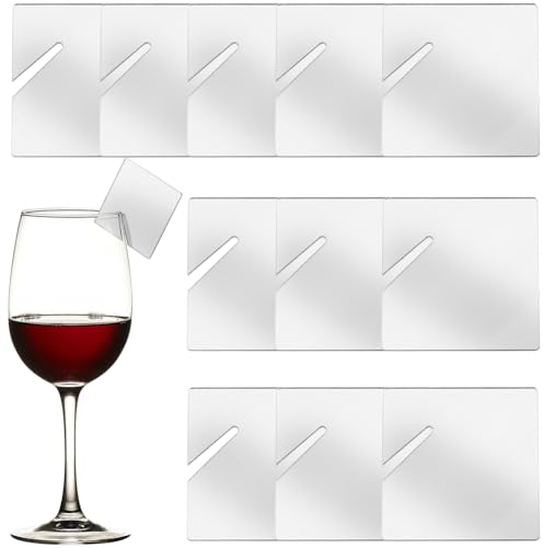 SUNNYCLUE 1 SCATOLA 20 PZ Bicchieri Da Vino In Acrilico Etichette con Nome Identificatori In Vetro Divertente Specchio Argentato Quadrato Festa Scrivi su Occhiali Senza Stelo Etichetta Vuota per L'Ide