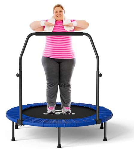 CLORIS 40in Folding Trampoline Rebounder Fitness Trampoline with Adjustable Foam Handle, with safty Padded Cover Best Gift (40in-Blue)