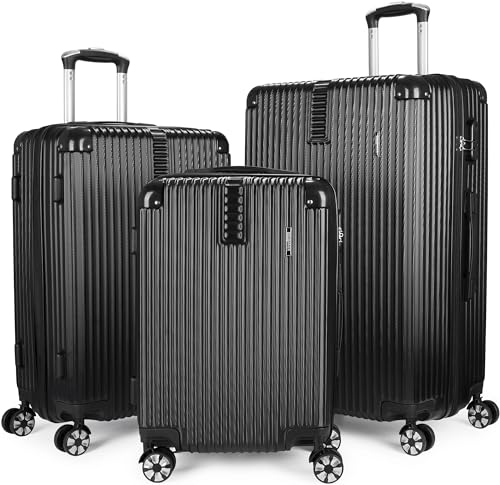 BRUBAKER Kofferset London - 3 teiliges Reisekoffer Set inkl. Handgepäck - Hartschalen Koffer mit Zahlenschloss, 4 Rollen und Komfort Tragegriffen - ABS Boardcase Trolleys (M, L, XL - Schwarz)