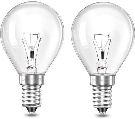 Liuyife Ampoule E14 Dimmable G45 Globe pour Four 300 Degré Résistante, Blanc Chaud 2700K, 400LM, P45 Lampes pour Micro-ondes, Ampoule Lampe Lave, Lot de 2