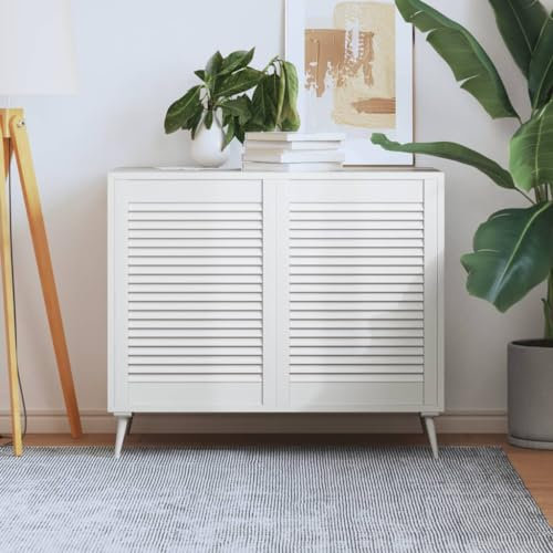 CINDERFUL Ante a Lamelle 2 pz Bianche 69x49,4 cm in Legno di Pino,Ante a Lamelle in Legno Massello per Mobili | Persiana Elegante e Ventilata