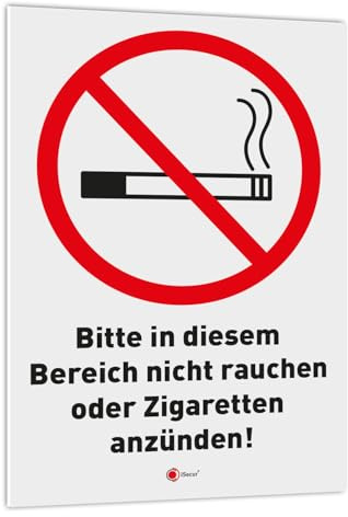iSecur Rauchen verboten Zigaretten anzünden Schild 20 x 30 cm - hin831 | Bitte in diesem Bereich nicht rauchen oder Zigaretten anzünden, Hinweis-Schild, 3 mm Hartschaumplatte, dauerhaft wetterfest