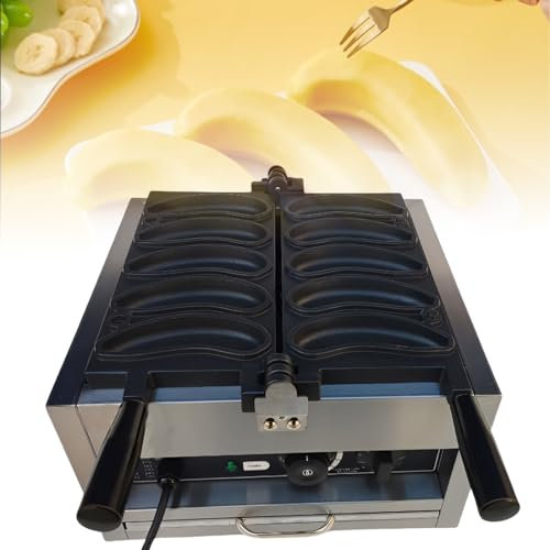 2000W Commercial Electric Corn Waffle Maker, Non Stick Banana-shaped Waffle Machine with Removable Plates, Long Waffle Maker Banana Shape 50-300℃ Adjustable for Party, Cafe, Tea Shops, Cake Shops