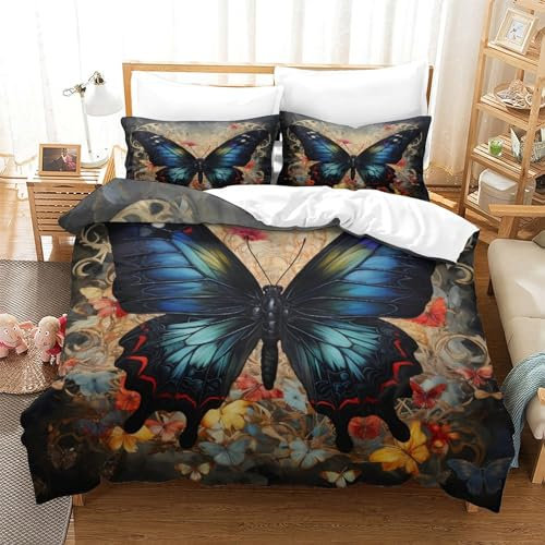 Bella farfalla stampa tridimensionale alto numero di fili tessuto biancheria da letto tre pezzi set king size (220 x 240 cm) cerniera racchiuso delicato lavabile lusso farfalla set copripiumino