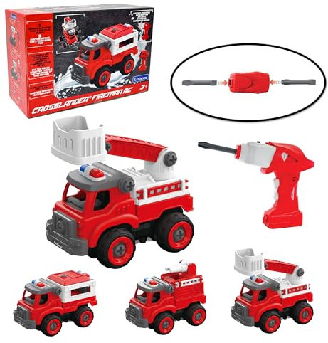 Lexibook, Crosslander® Fireman RC, Camion de Pompier radiocommandé à Assembler, 3 constructions possibles, 33 pièces, Tournevis électrique et Manuel Inclus, RCP25