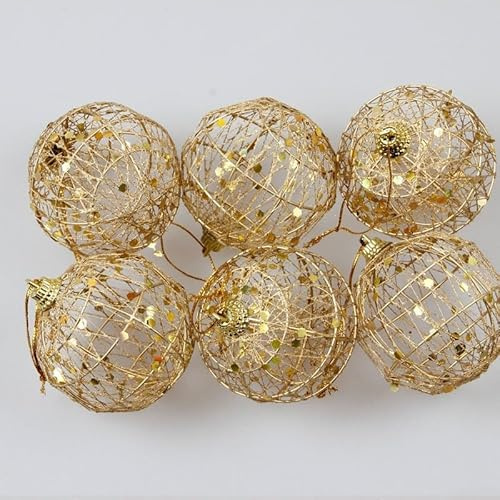 SPORTARC Ornement de Noël Lot de 6 boules décoratives chic en fer pour sapin de Noël style paillettes dorées (6 cm)