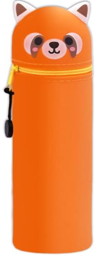 QRKPVHD 2 in 1 Weiche Silikontasche Kawaii Federmäppchen, Tischstifthalter, Reißverschluss, Silikon, Stiftetasche Buntstifte Marker, Büro, Uni, niedlicher Schulbedarf, Mädchen Haie (Waschbär)