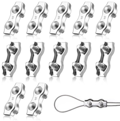 12 Pezzi Morsetto Duplex M3, Morsetti per Fune, Duplex in Acciaio Inossidabile 304 Clip, M3 Morsetto per Cavo In Acciaio Inossidabile, per Funi Metalliche Cavi Sartiame da 3 mm