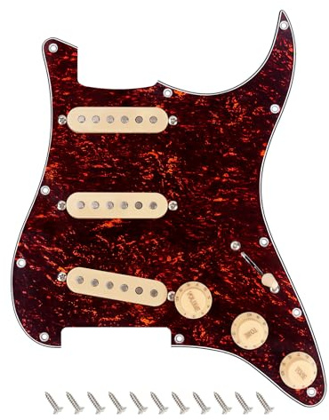 Banworks Battipenna SSS a 4 strati vintage F '60s Tones precablato Strat Pickguard con Alnico 5 SSS SSS Single Coil Pickups per Fender Stratocaster Chitarre Elettriche JT/HBZC-01 Rosso Tartaruga