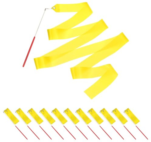 PATIKIL Tanzband mit Stab Tanzbänder, 14 Stück 2M/78,7 Gymnastik Band mit Rutschfestem Gymnastikstab Dance Ribbons Turnzubehör für Künstlerisches Tanzen Talentshows, Gelb