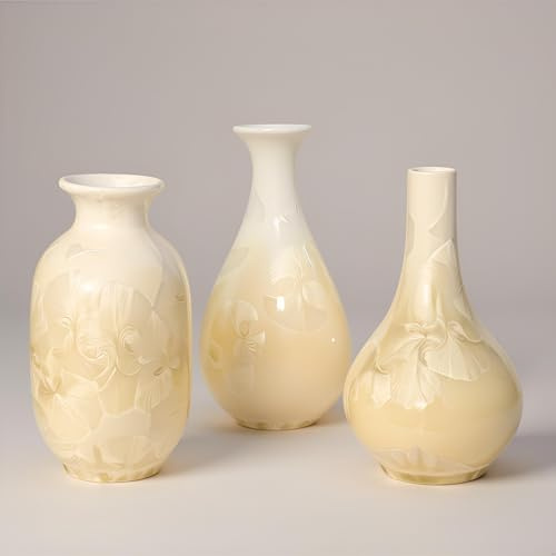 Artisoul® Set di 3 Vasi in Ceramica Piccoli Vasi Fiori Vaso Decorativo da Interno, Vaso per Minimalista Mensola Appartamento Cucina Tavolo Soggiorno Camera da Letto Ufficio Decorazione, Giallo