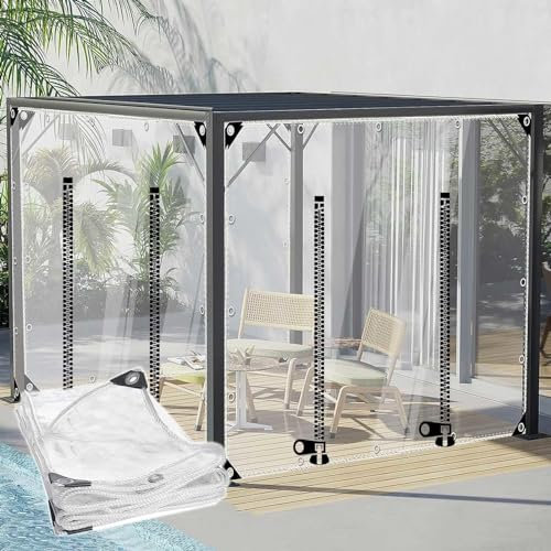 Klare PVC Planen Vorhänge mit Reißverschluss Türen Wetterfest Transparente Plane Seitenteile für Pergola Pavillon Terrasse Veranda Benutzerdefinierte und wasserdichte Abdeckfolie 2,0 x 3,3 m Ösen