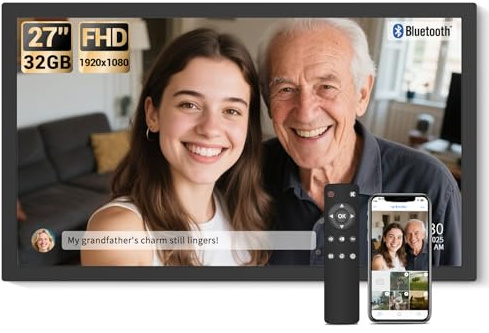 BSIMB Large Digital Picture Frame 27 Inch, 1920x1080 FHD WiFi Digital Photo Frame Electronic 32GB Display, Wall Mount Included, Share Pictures/Videos via App Easy Setup Gifts for Mom(Non-Touch), Black