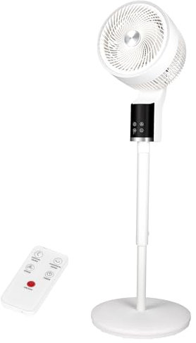 TCP White Pedestal Fan with Remote Control, Quiet Standing Electric Floor Fan for Home, Bedroom or Office, 4-Way Vertical & Horizontal Oscillation, Adjustable Height, Timer, 3 Speeds
